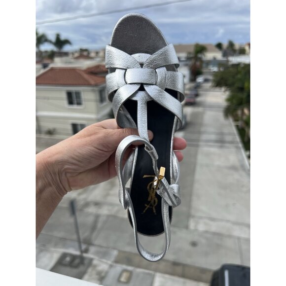 Yves St. Laurent Tribute metallic silver platfrom t-strap sandals open toe 39.5 - Picture 2 of 16